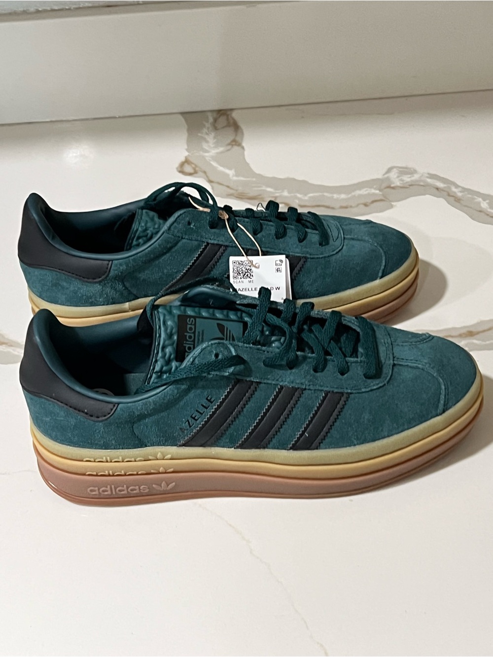 ADIDAS Gazelle Women's Teal Suede Sneakers with Black Stripes and Gum Sole 9.5